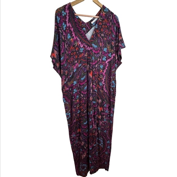 Peruvian Connection Maxi Dress XS/S Thebes Caftan Paisley Purple Boho Lagenlook - Picture 2 of 11